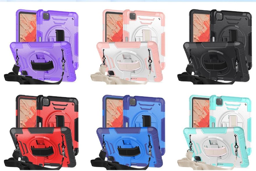 TJZB2 rugged tablet cases with 360-degree rotating handle and detachable shoulder strap in six colors