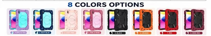 TJZD-B tablet case color options: purple plus teal, navy blue, light pink, pink and rose, black, orange, red, wine red
